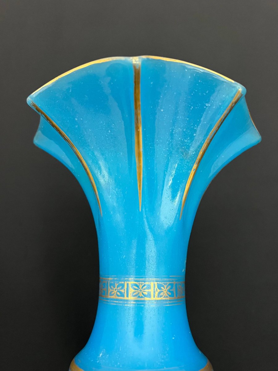 Blue Opaline Glass Vase With Gilded Decoration, Napoleon III Period-photo-4