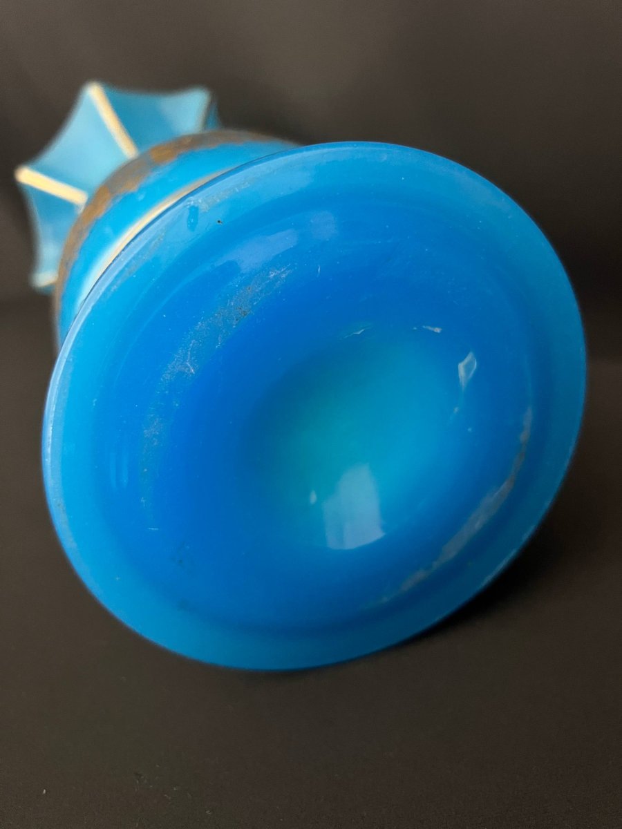 Blue Opaline Glass Vase With Gilded Decoration, Napoleon III Period-photo-1