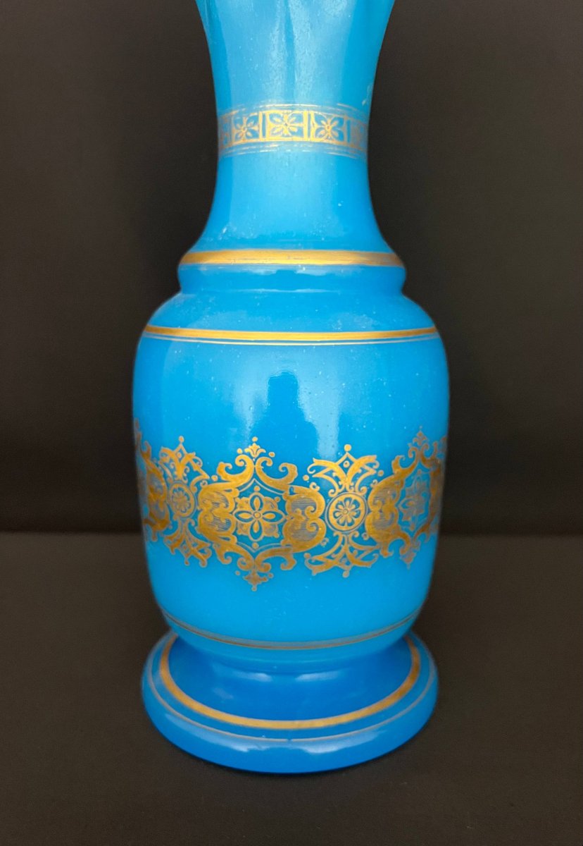 Blue Opaline Glass Vase With Gilded Decoration, Napoleon III Period-photo-3