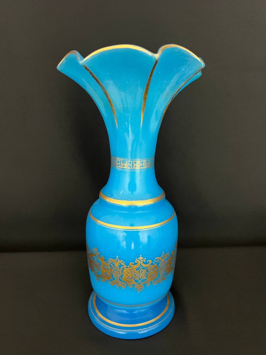 Blue Opaline Glass Vase With Gilded Decoration, Napoleon III Period