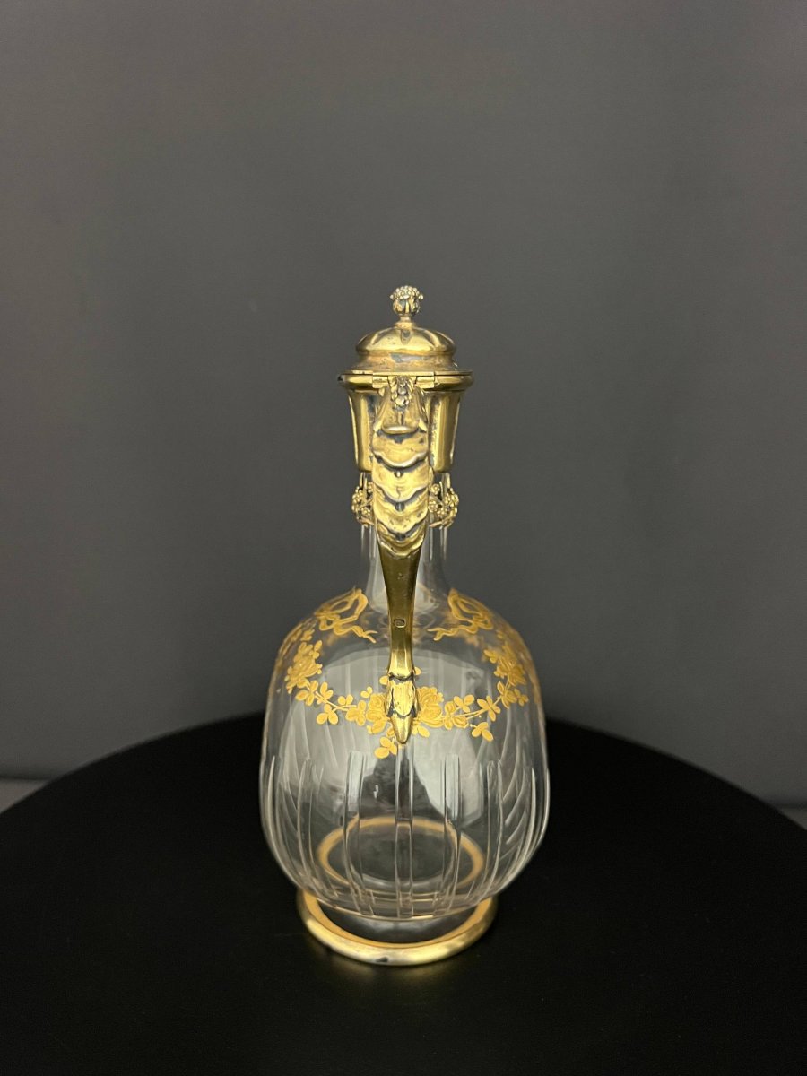 Cut Crystal Ewer With Gilded Decoration And Gilded Silver Mounting-photo-3