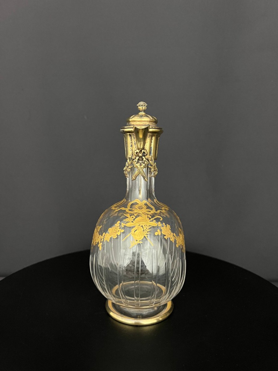 Cut Crystal Ewer With Gilded Decoration And Gilded Silver Mounting-photo-4