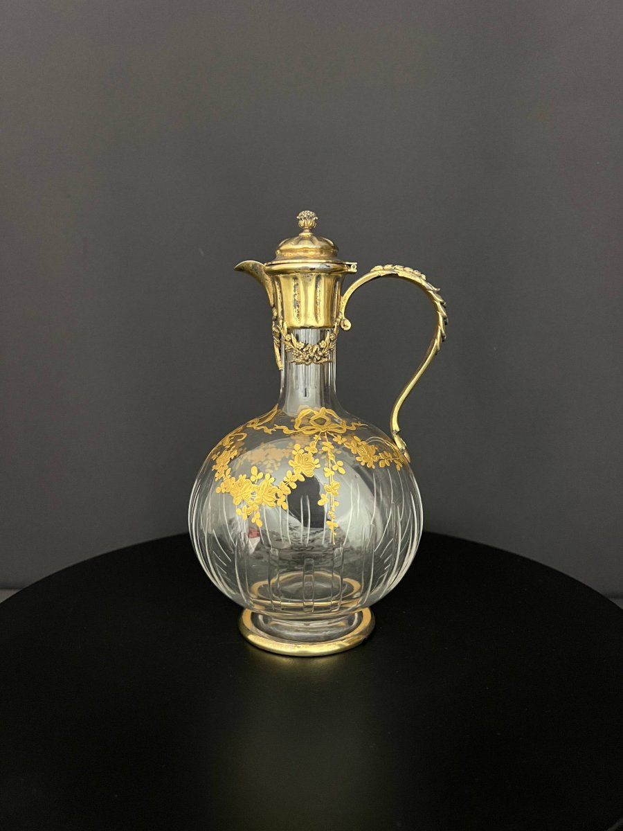 Cut Crystal Ewer With Gilded Decoration And Gilded Silver Mounting-photo-2