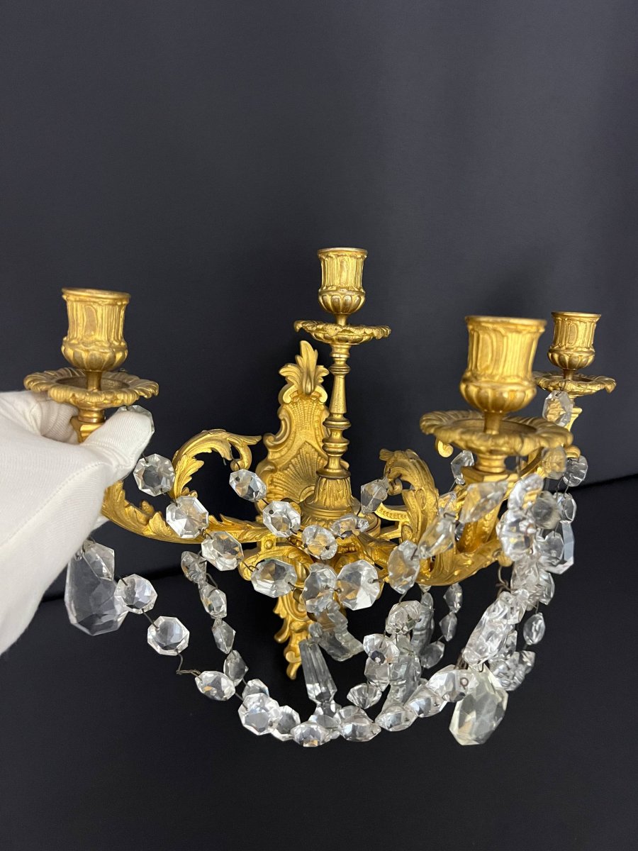 Paire d’appliques rocaille en bronze doré et cristal, fin XIXe siècle-photo-4