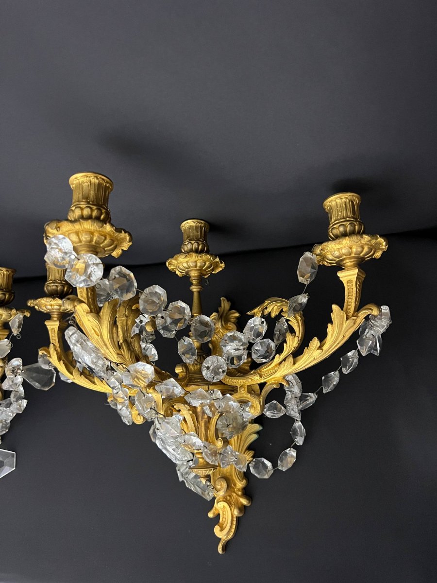 Paire d’appliques rocaille en bronze doré et cristal, fin XIXe siècle-photo-1