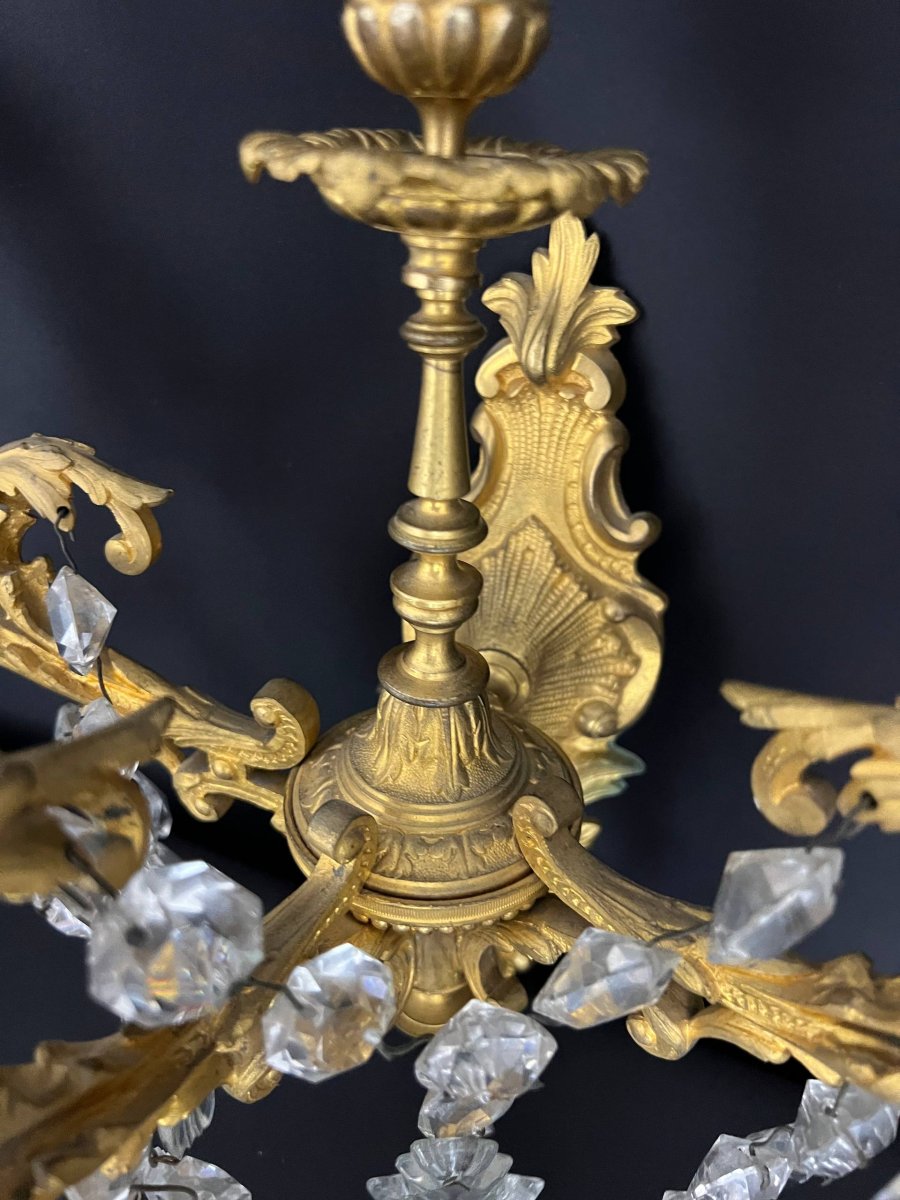 Paire d’appliques rocaille en bronze doré et cristal, fin XIXe siècle-photo-2