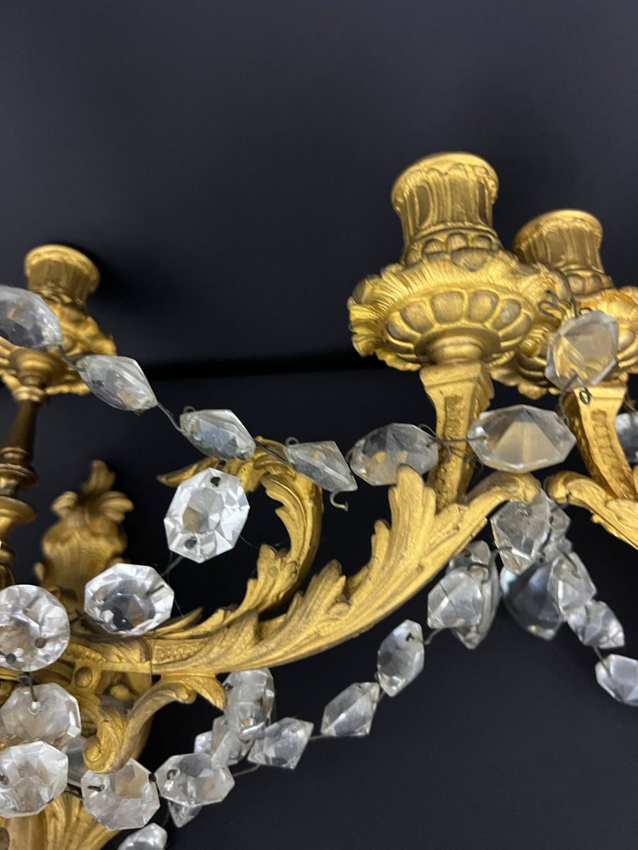 Paire d’appliques rocaille en bronze doré et cristal, fin XIXe siècle-photo-4
