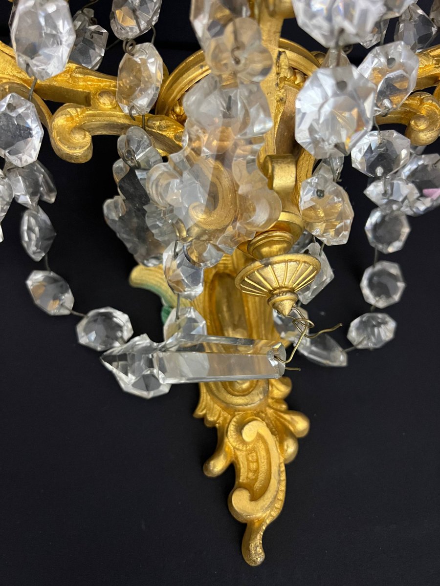 Paire d’appliques rocaille en bronze doré et cristal, fin XIXe siècle-photo-5