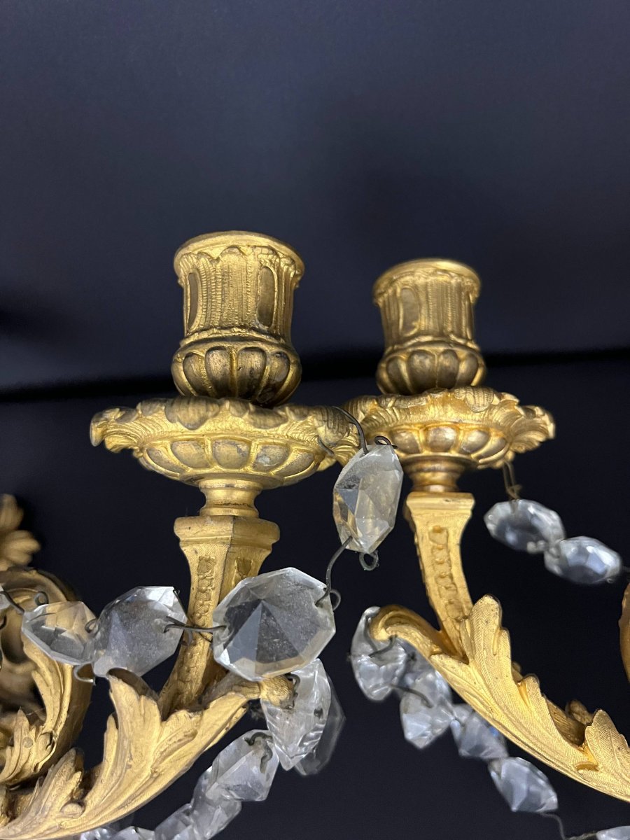 Paire d’appliques rocaille en bronze doré et cristal, fin XIXe siècle-photo-6