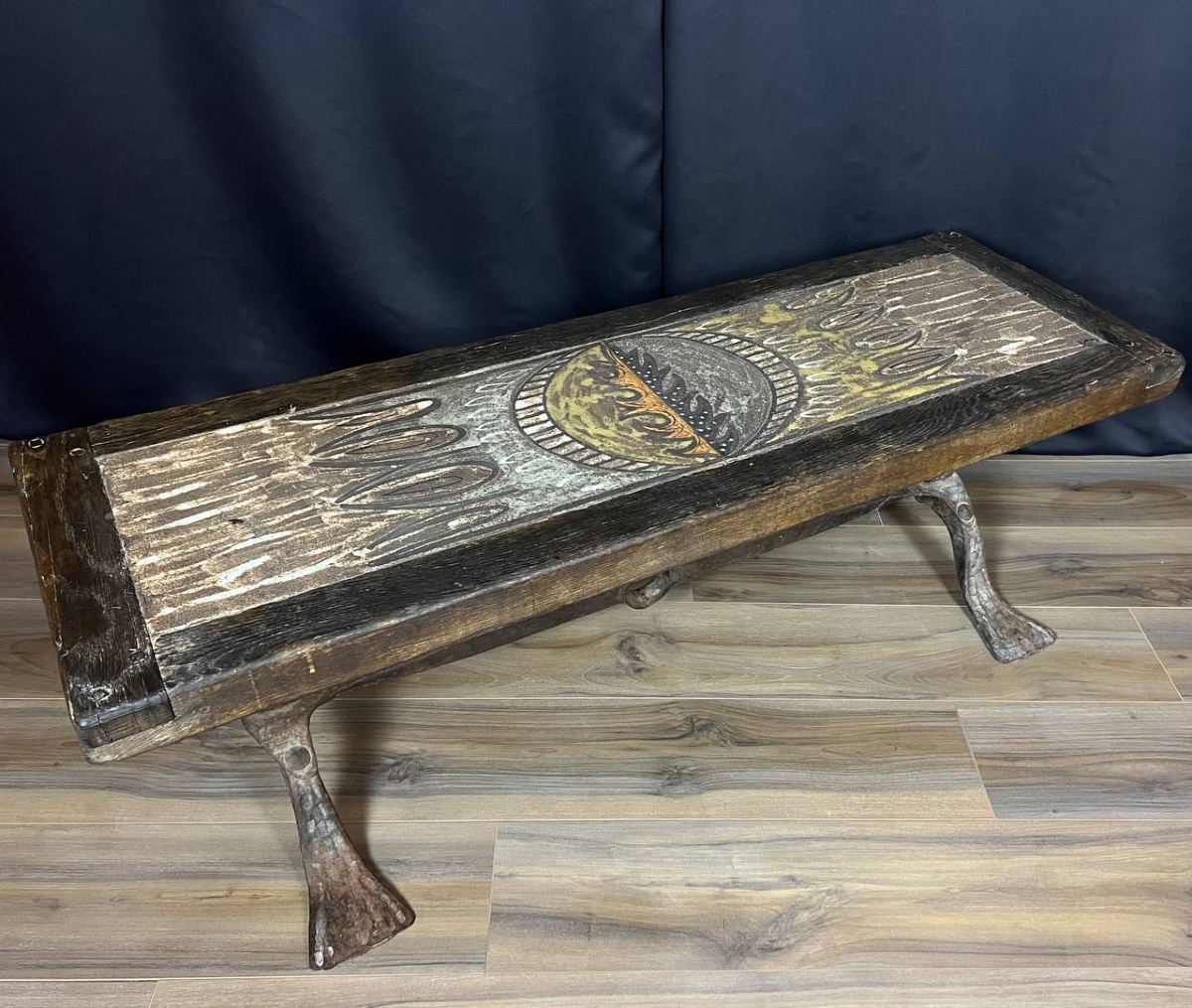 Table basse signée J. G. Picard – céramique, bois et métal forgé-photo-2
