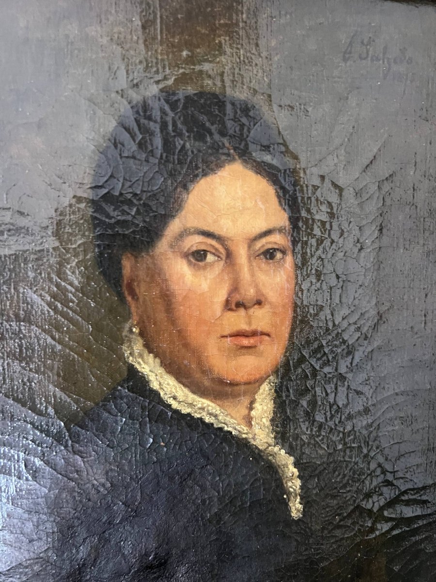 Early Portrait Of A Woman, Oil On Canvas, Late 19th Century-photo-2