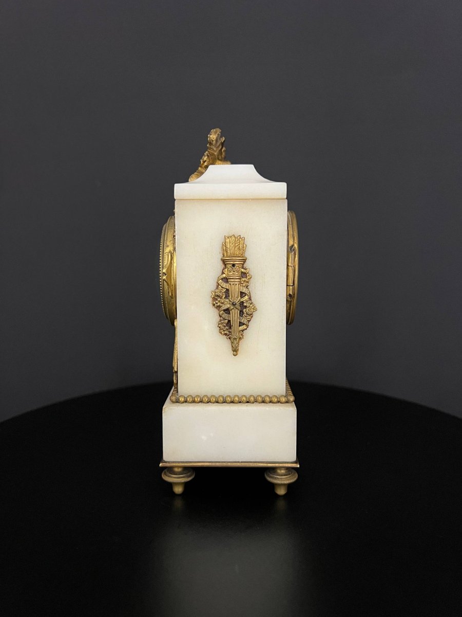 Louis XVI Style White Marble And Gilt Bronze Desk Clock-photo-2