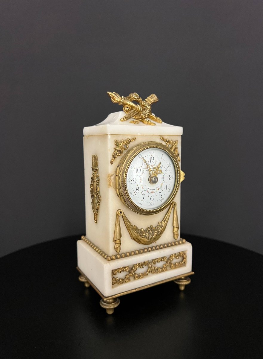 Louis XVI Style White Marble And Gilt Bronze Desk Clock-photo-3