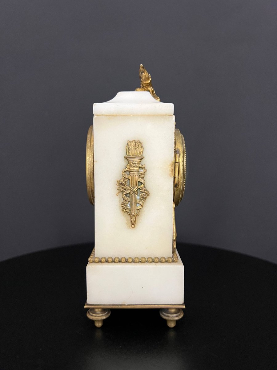 Louis XVI Style White Marble And Gilt Bronze Desk Clock-photo-2
