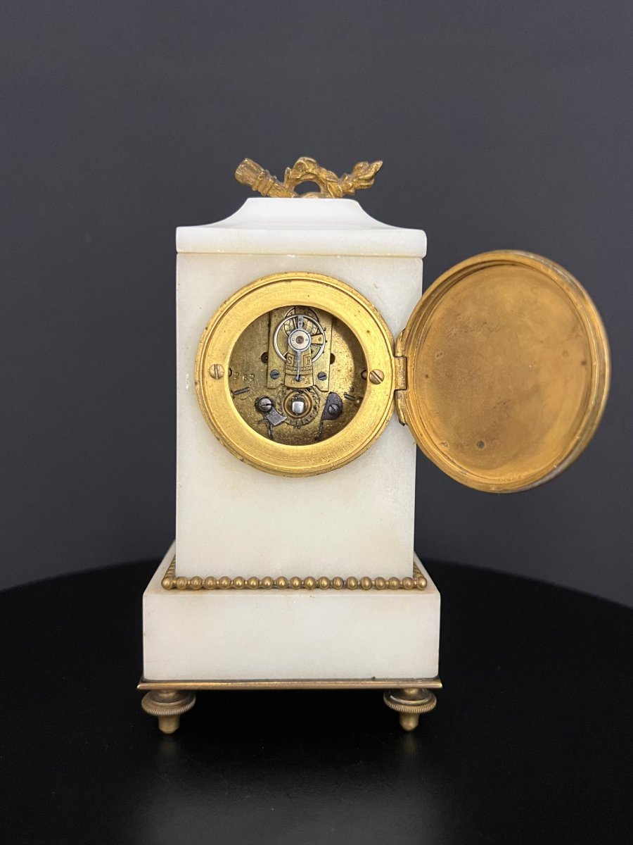Louis XVI Style White Marble And Gilt Bronze Desk Clock-photo-3