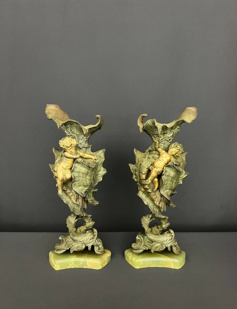 Pair Of Art Nouveau Casserole Dishes Featuring Cherubs