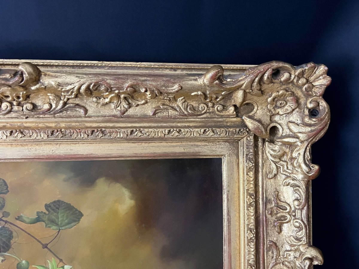 Nature morte aux fruits et fleurs – Huile sur panneau-photo-2