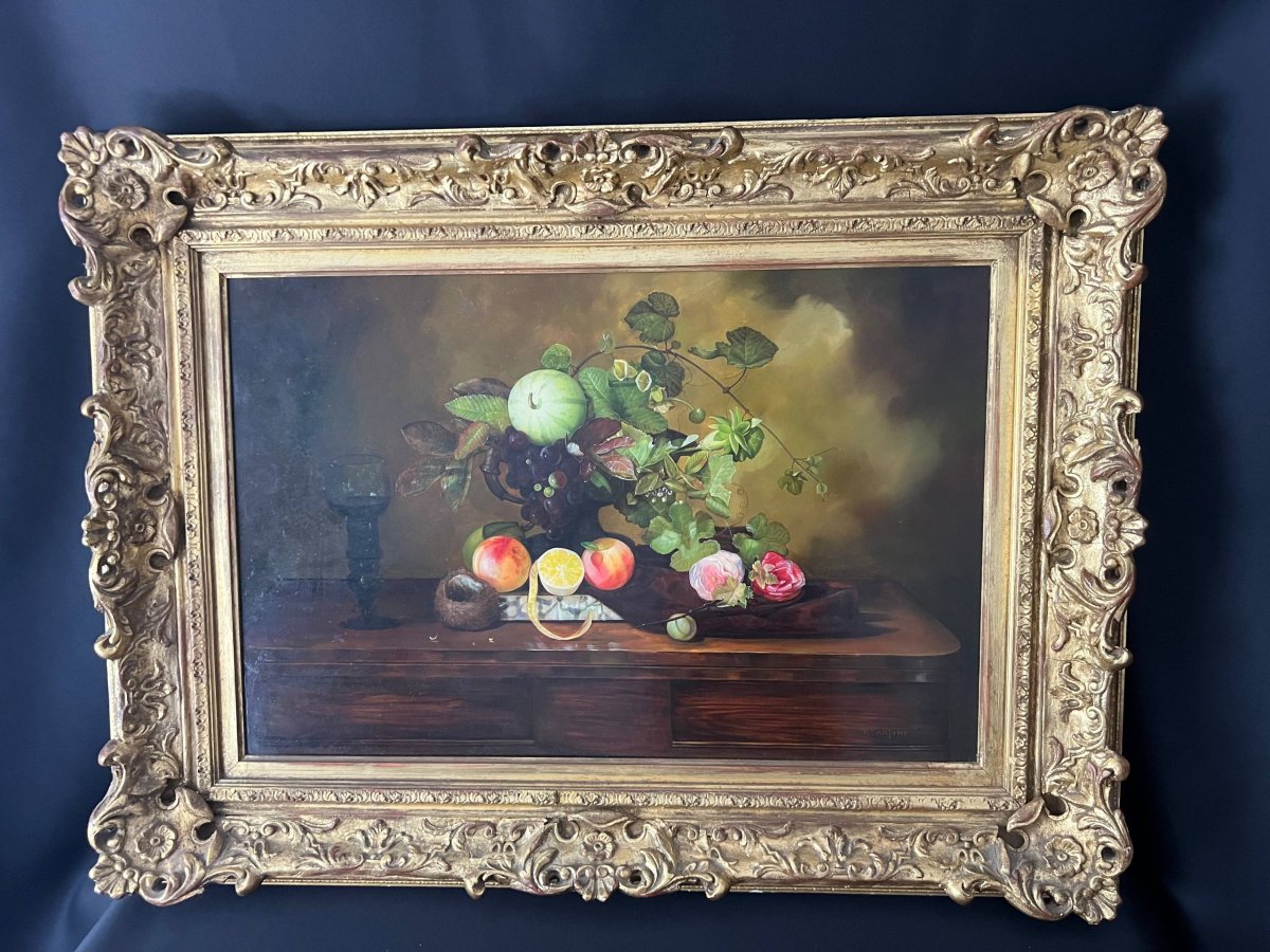 Nature morte aux fruits et fleurs – Huile sur panneau