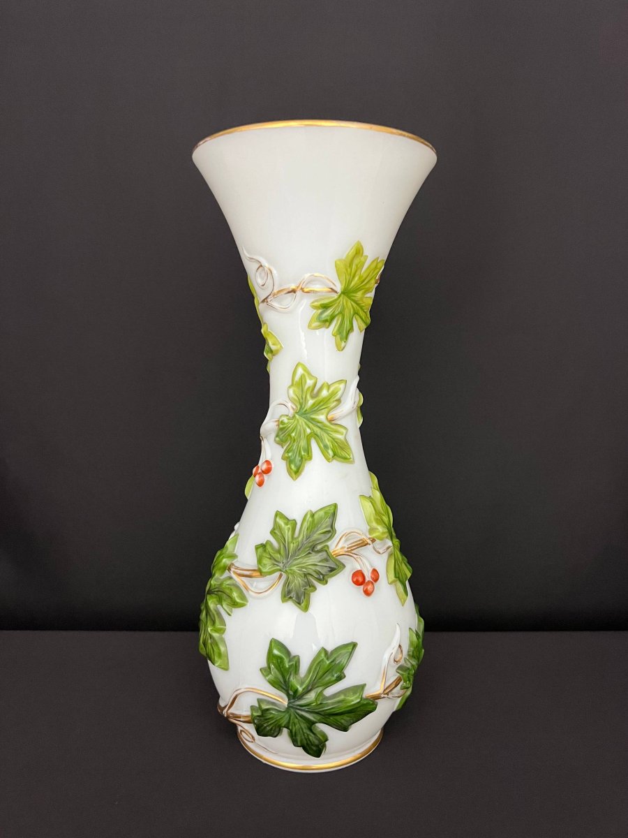 Large Baccarat Opaline Vase With Polychrome Relief Decoration -photo-2