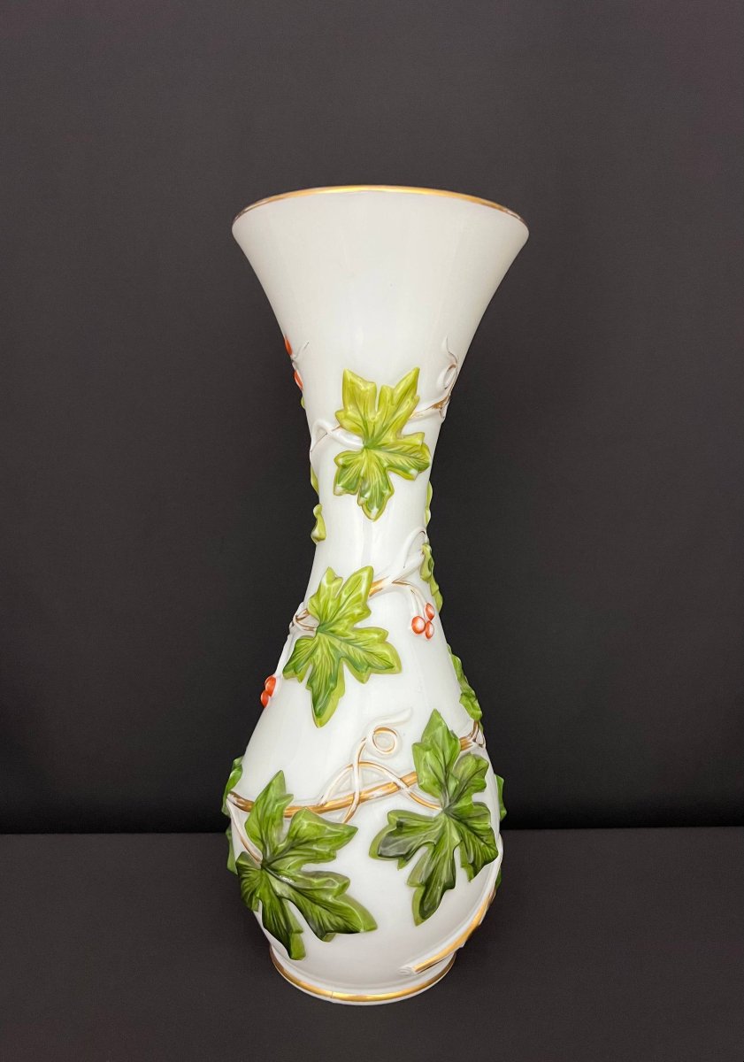 Large Baccarat Opaline Vase With Polychrome Relief Decoration -photo-4