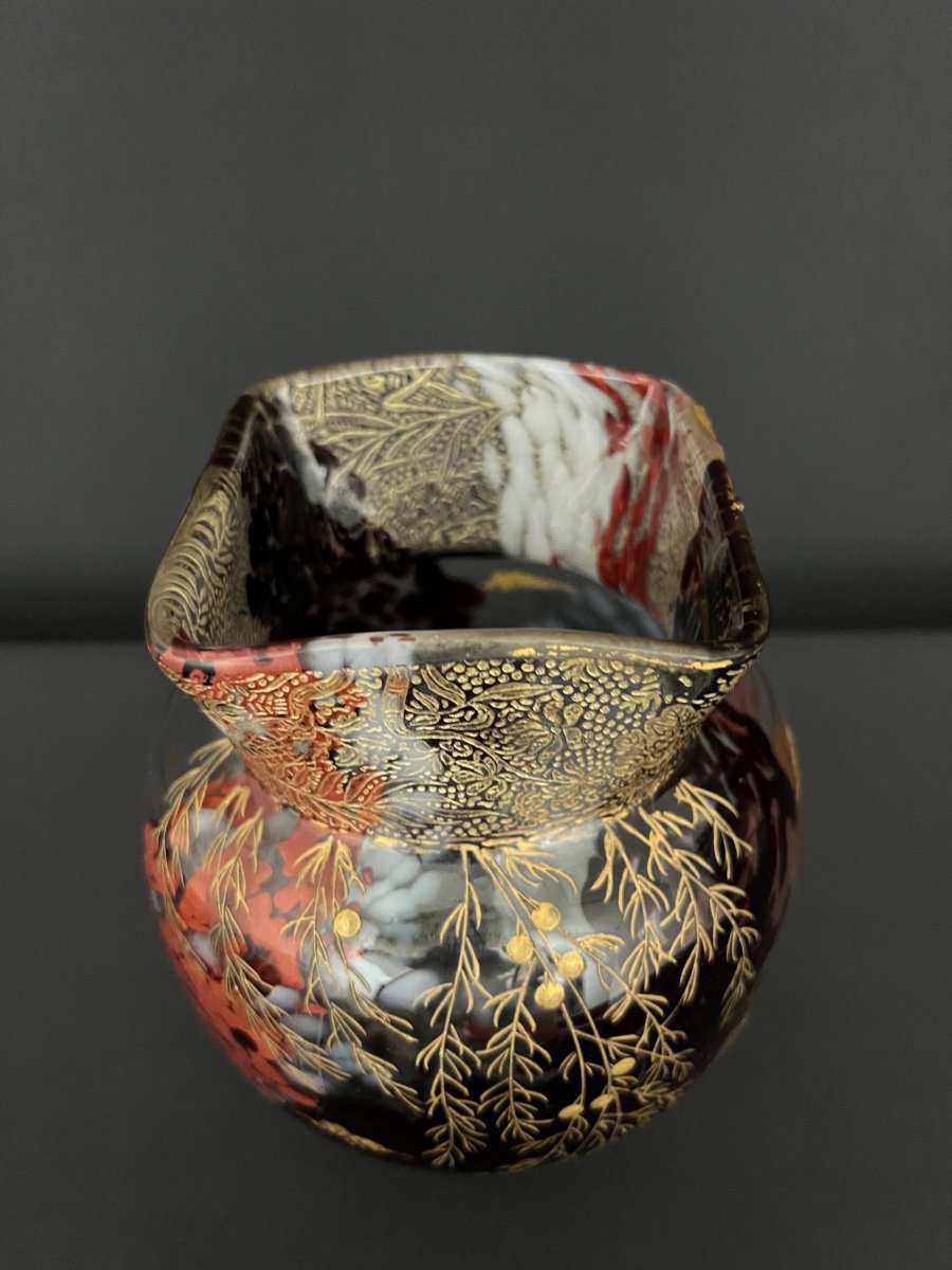 Vase en verre à décor polychrome et doré dans le goût d’Eugène Rousseau-photo-3