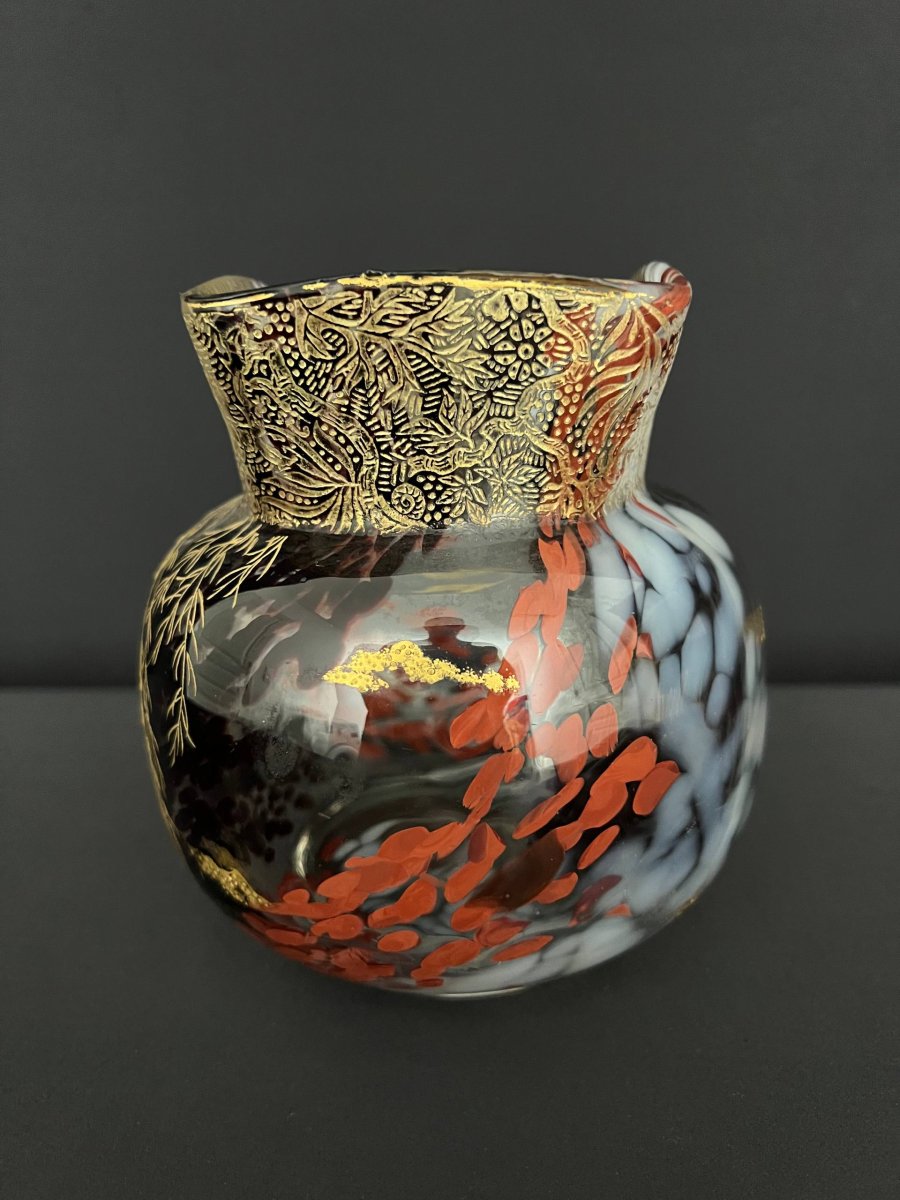 Vase en verre à décor polychrome et doré dans le goût d’Eugène Rousseau-photo-4
