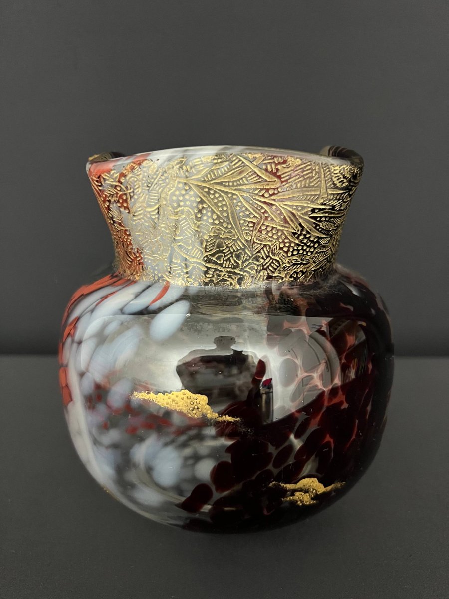 Vase en verre à décor polychrome et doré dans le goût d’Eugène Rousseau-photo-1
