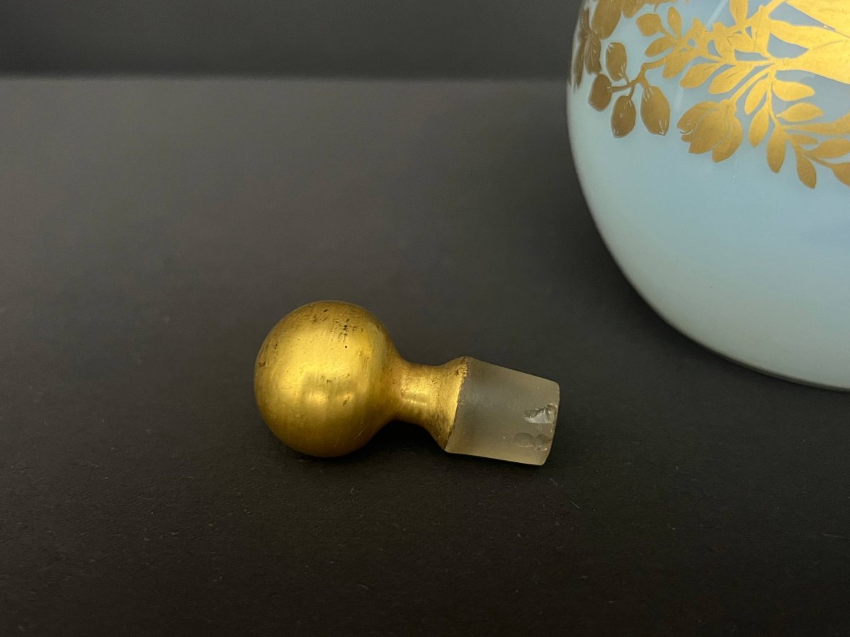 White Opaline Perfume Bottle With Gold Trim, Delvaux Paris-photo-1