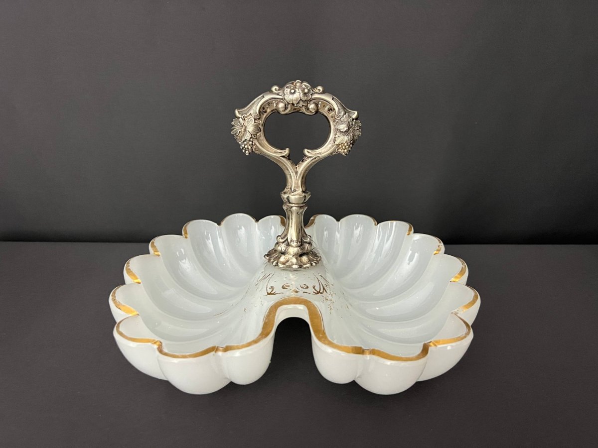 Coupe en opaline blanche et monture en métal argenté, fin XIXe siècle-photo-2