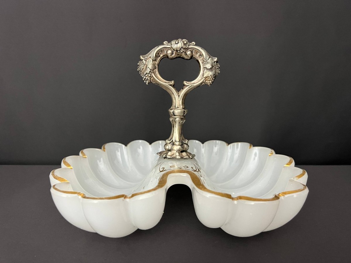 Coupe en opaline blanche et monture en métal argenté, fin XIXe siècle-photo-4