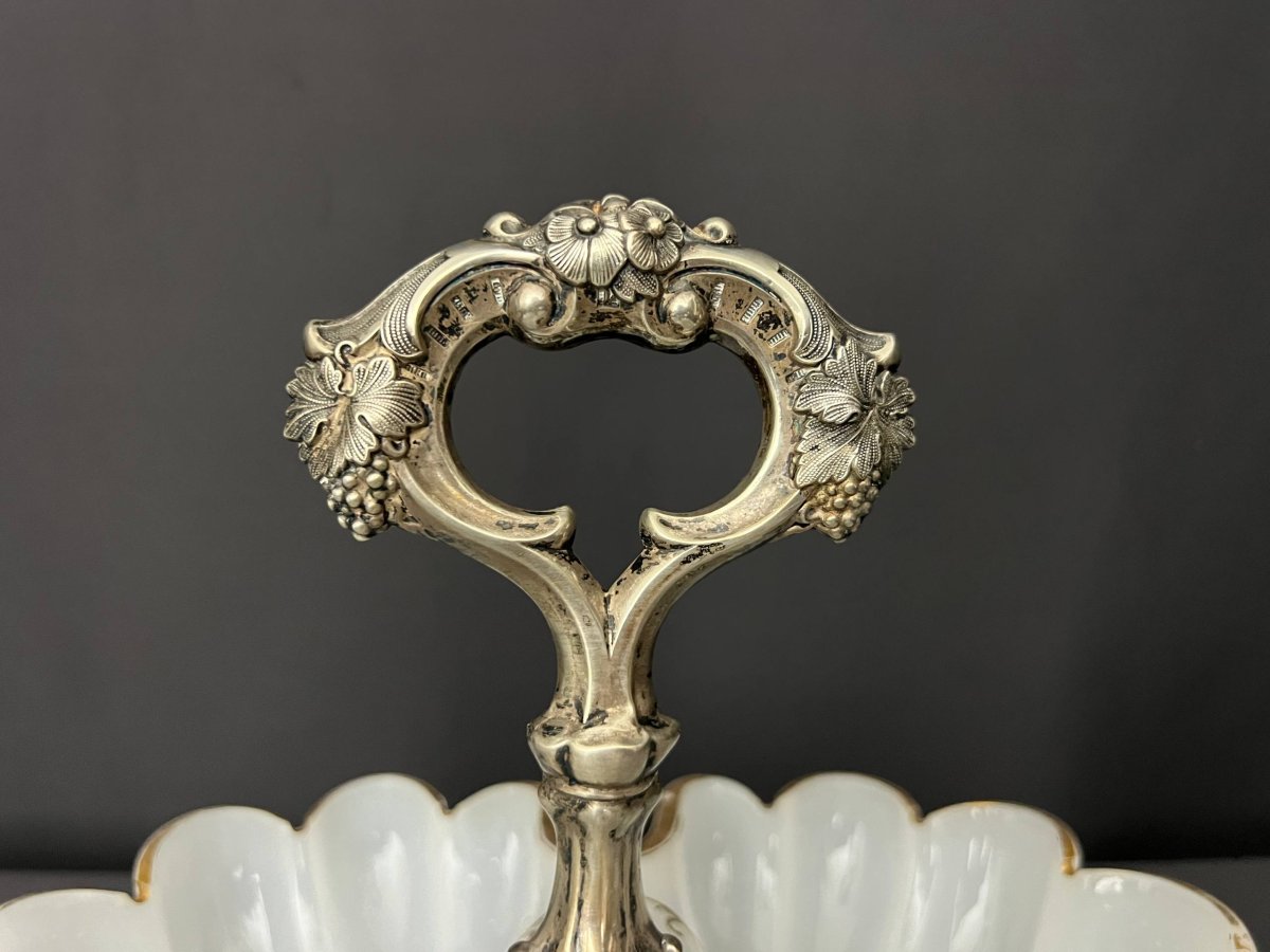 Coupe en opaline blanche et monture en métal argenté, fin XIXe siècle-photo-1