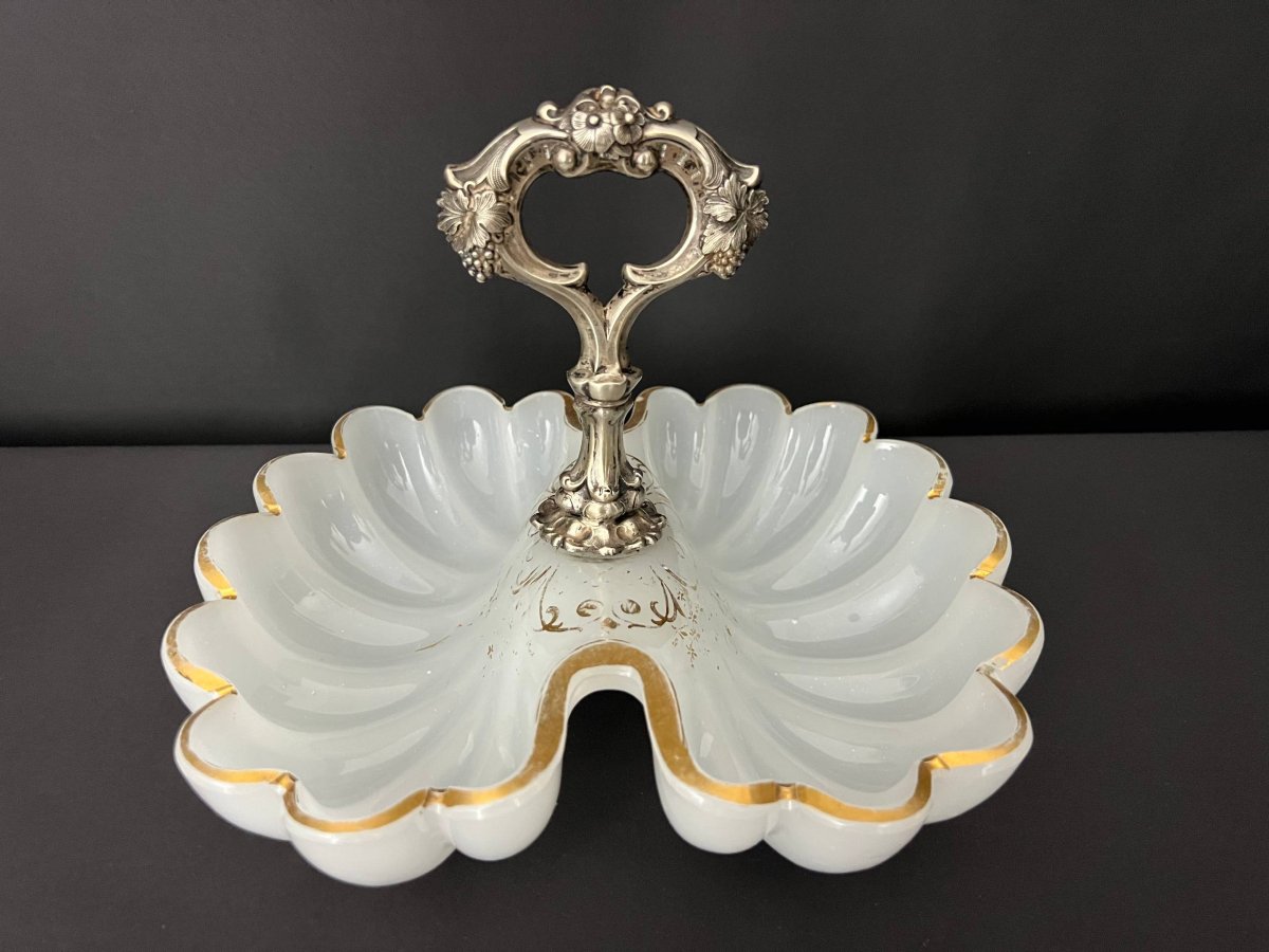 Coupe en opaline blanche et monture en métal argenté, fin XIXe siècle-photo-2