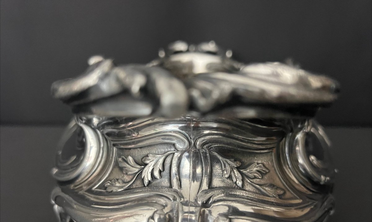 Victor Saglier – Jardinière de table en bronze argenté, décor rocaille, fin du XIXe siècle-photo-3