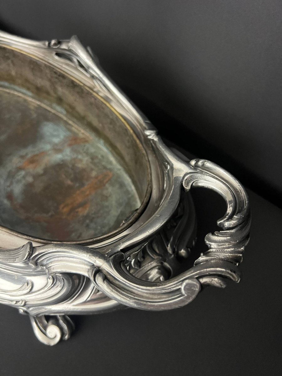 Victor Saglier – Jardinière de table en bronze argenté, décor rocaille, fin du XIXe siècle-photo-2