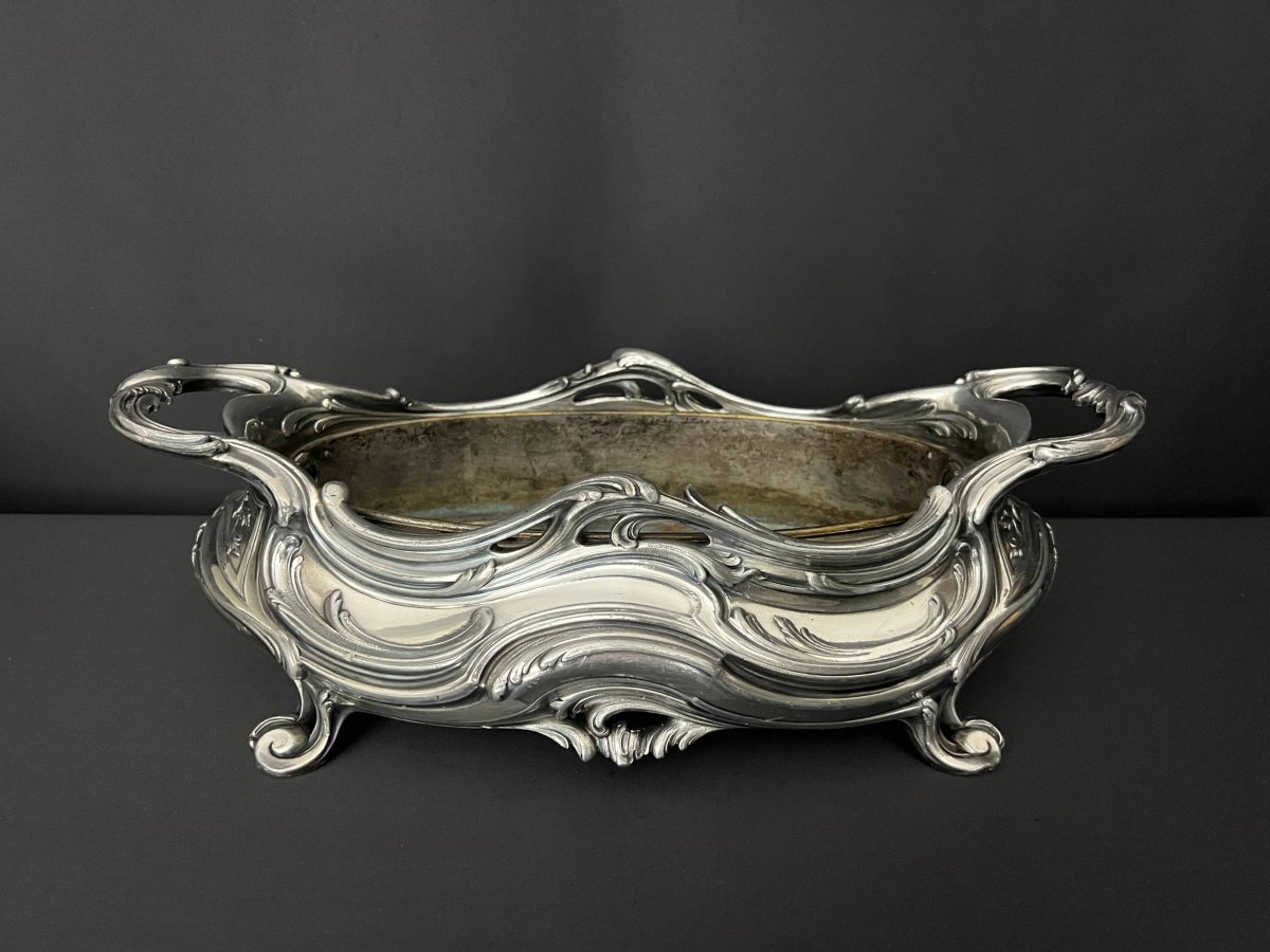 Victor Saglier – Jardinière de table en bronze argenté, décor rocaille, fin du XIXe siècle-photo-3