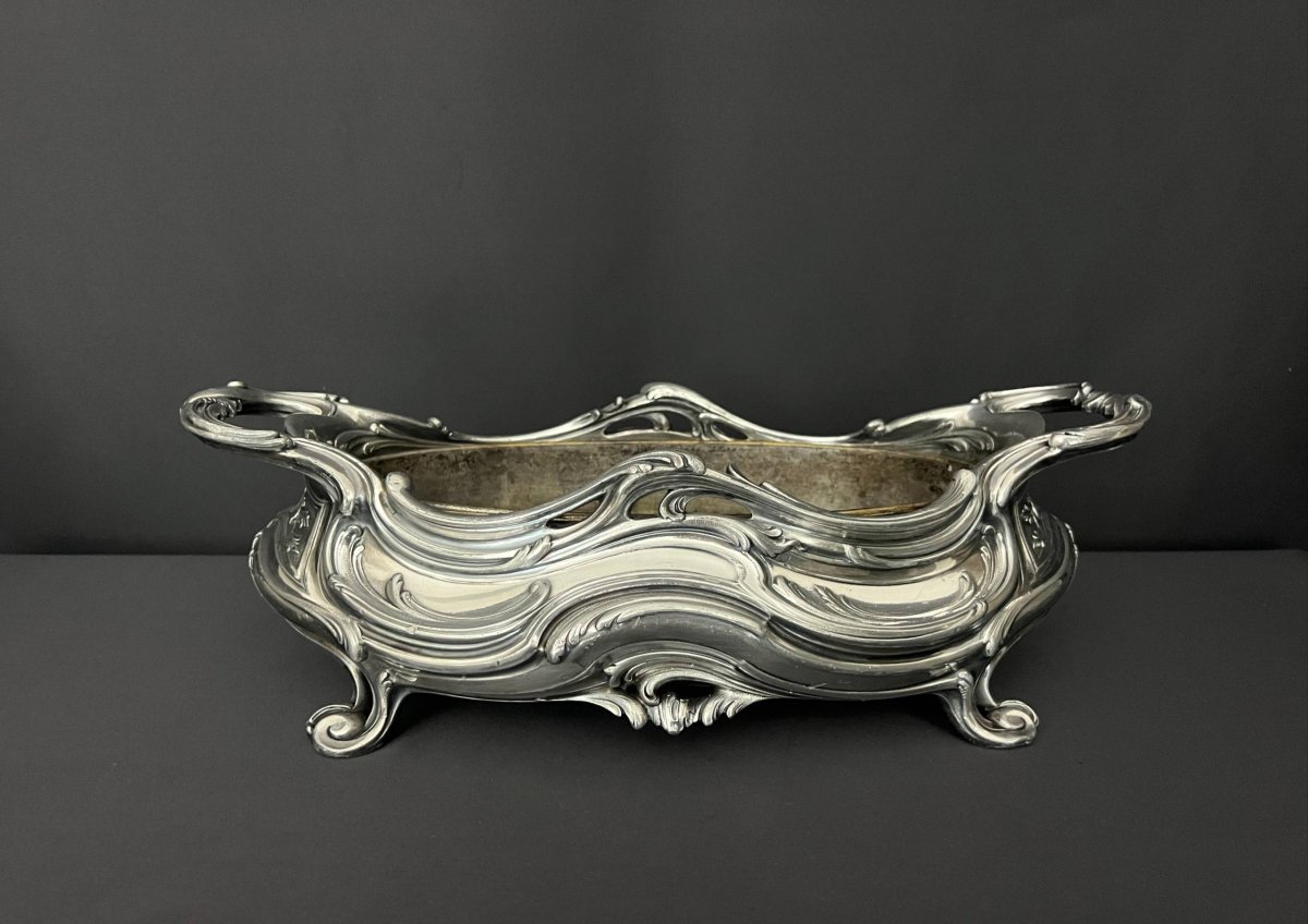 Victor Saglier – Jardinière de table en bronze argenté, décor rocaille, fin du XIXe siècle