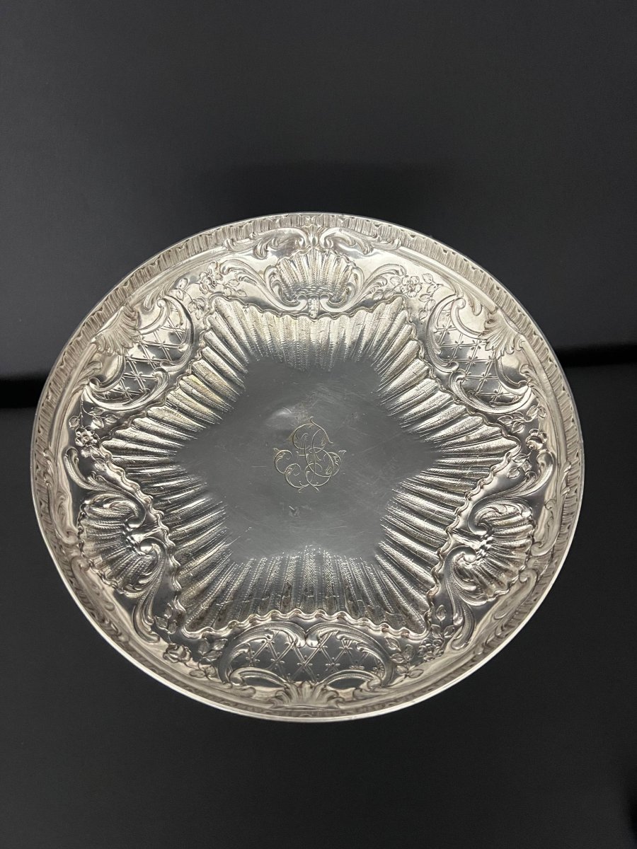 Silver-plated Metal Footed Bowl With Rocaille Decoration, Napoleon III Period-photo-2