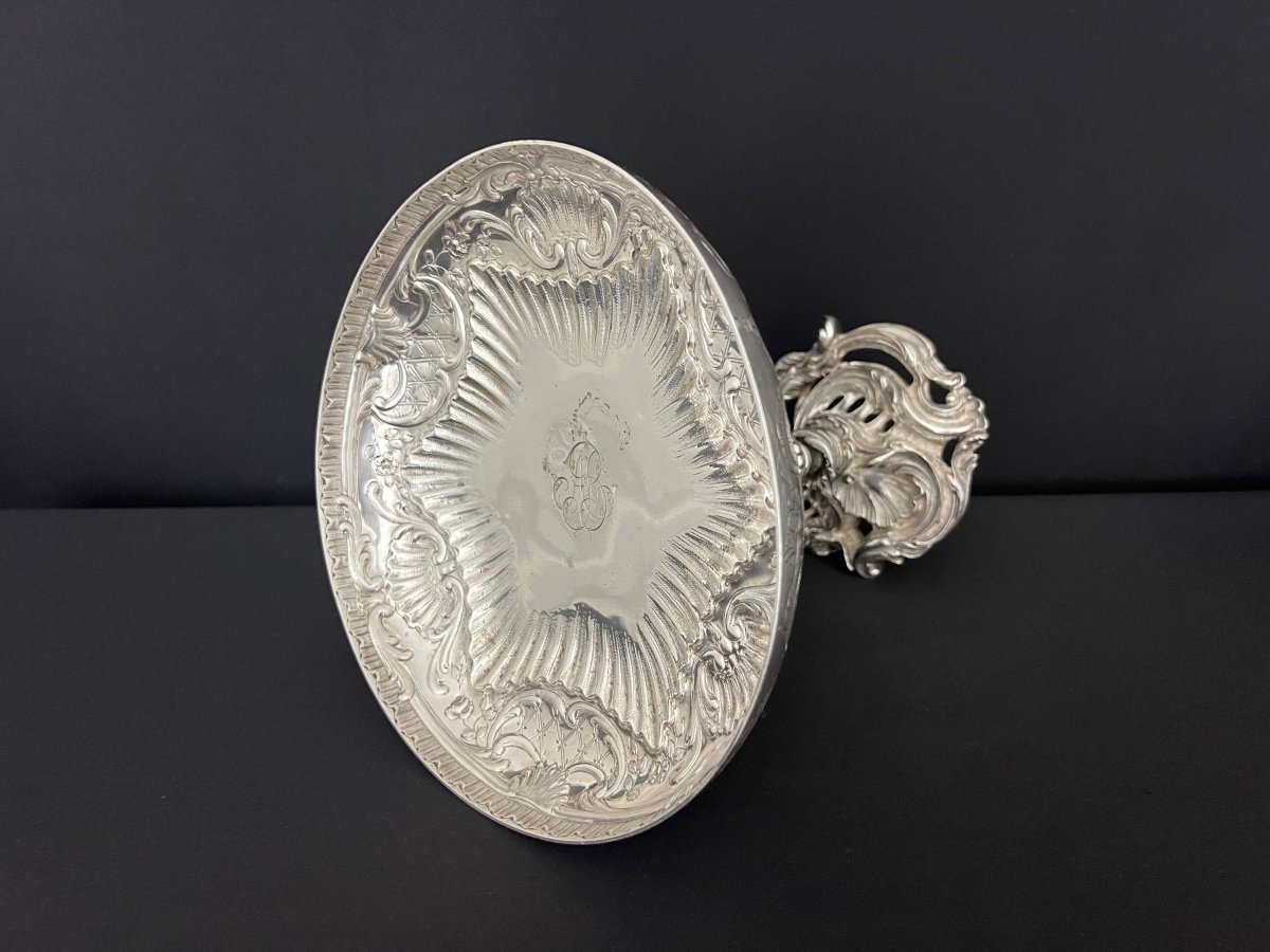 Silver-plated Metal Footed Bowl With Rocaille Decoration, Napoleon III Period-photo-3