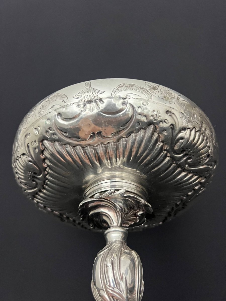 Silver-plated Metal Footed Bowl With Rocaille Decoration, Napoleon III Period-photo-1