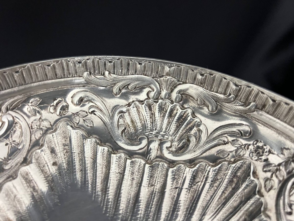 Silver-plated Metal Footed Bowl With Rocaille Decoration, Napoleon III Period-photo-2