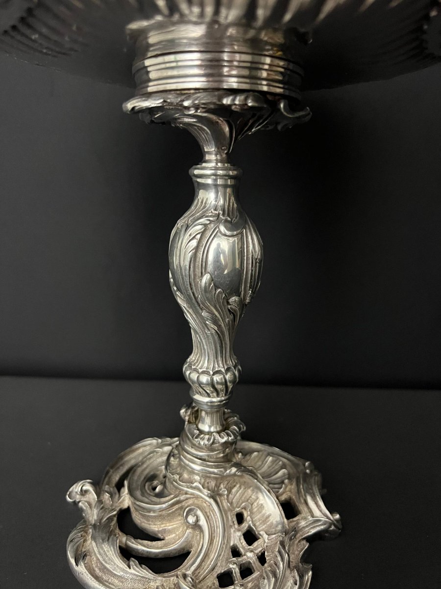 Silver-plated Metal Footed Bowl With Rocaille Decoration, Napoleon III Period-photo-5