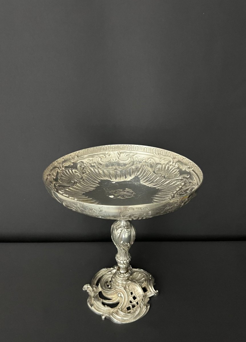 Silver-plated Metal Footed Bowl With Rocaille Decoration, Napoleon III Period