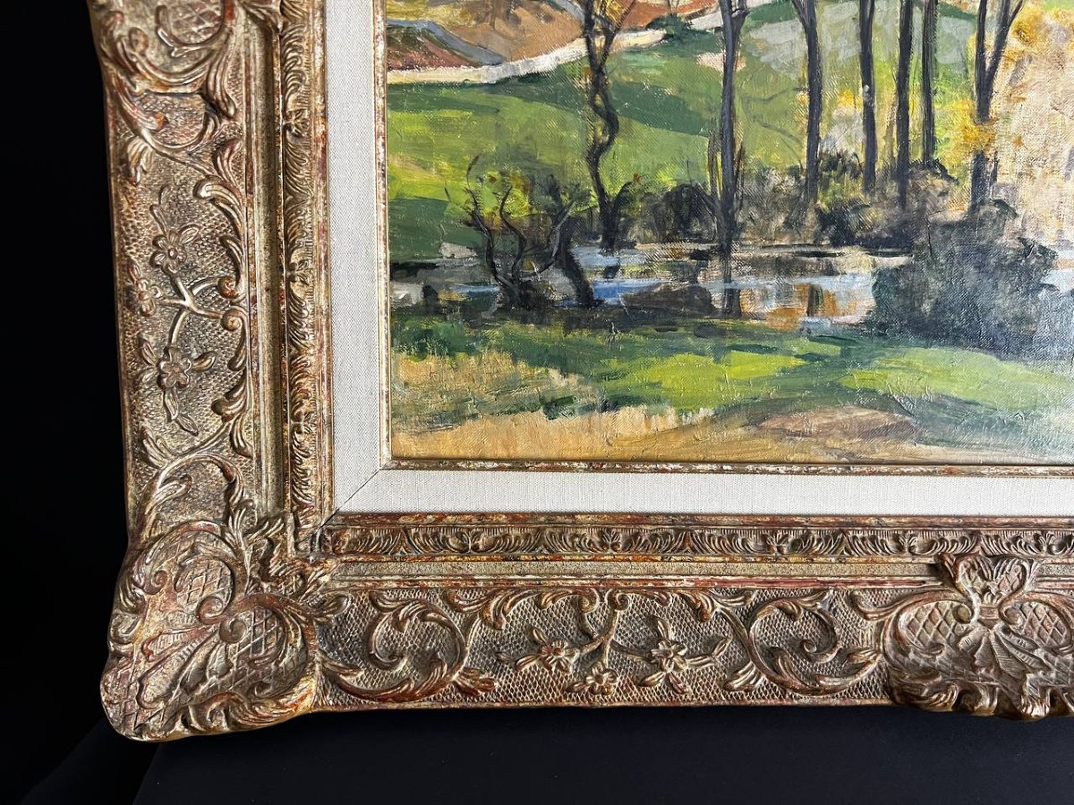 Luc Tullat (1895-1984) – Paysage de village français, huile sur toile-photo-1