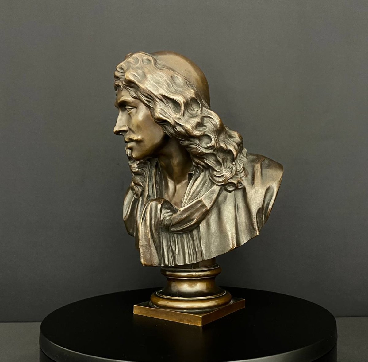 Buste en bronze de Molière – F. Barbedienne, XIXe siècle-photo-3