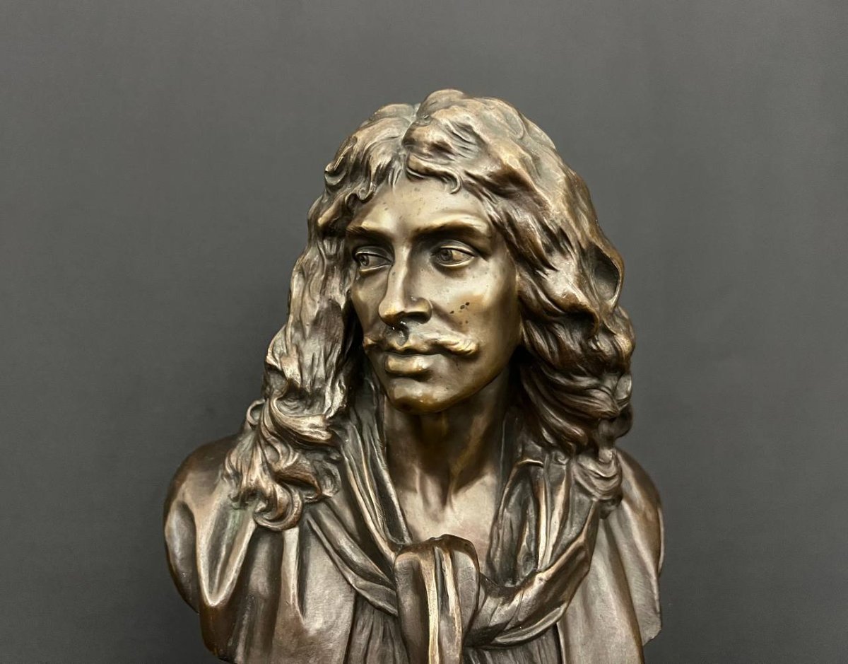 Buste en bronze de Molière – F. Barbedienne, XIXe siècle-photo-5