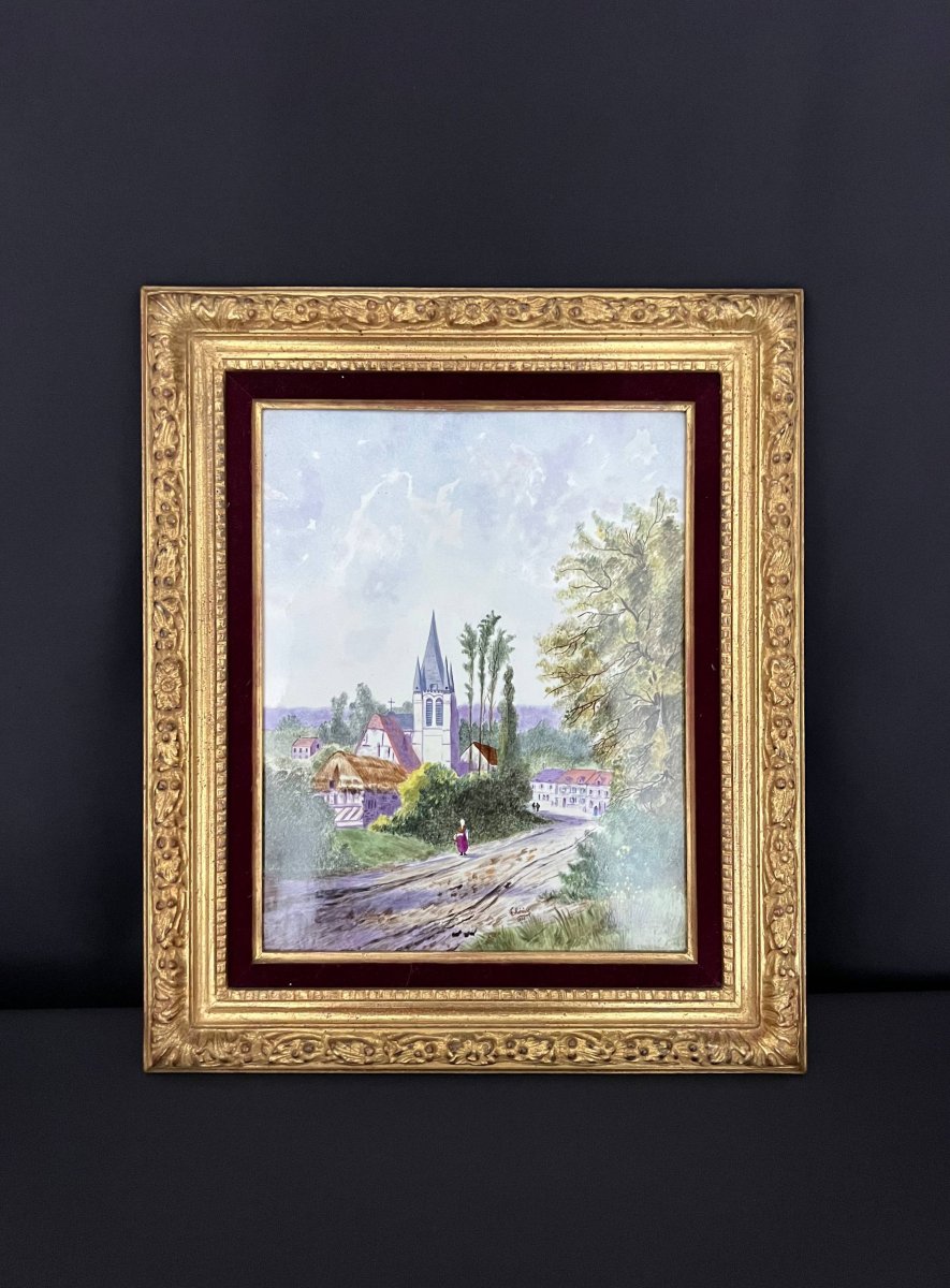 Porcelain Painting, Lively Landscape Signed “thérèse,” 1883