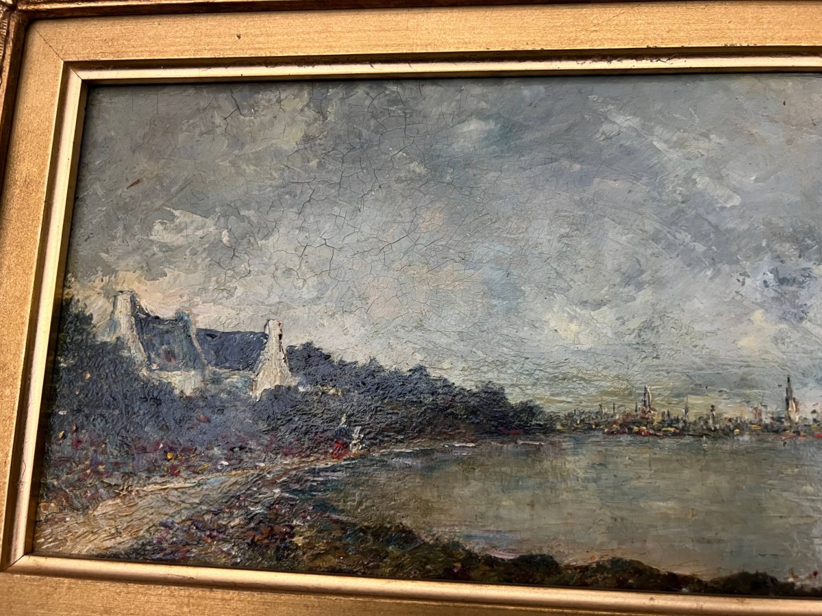 Huile sur panneau, vue côtière impressionniste, début du XXe siècle-photo-2