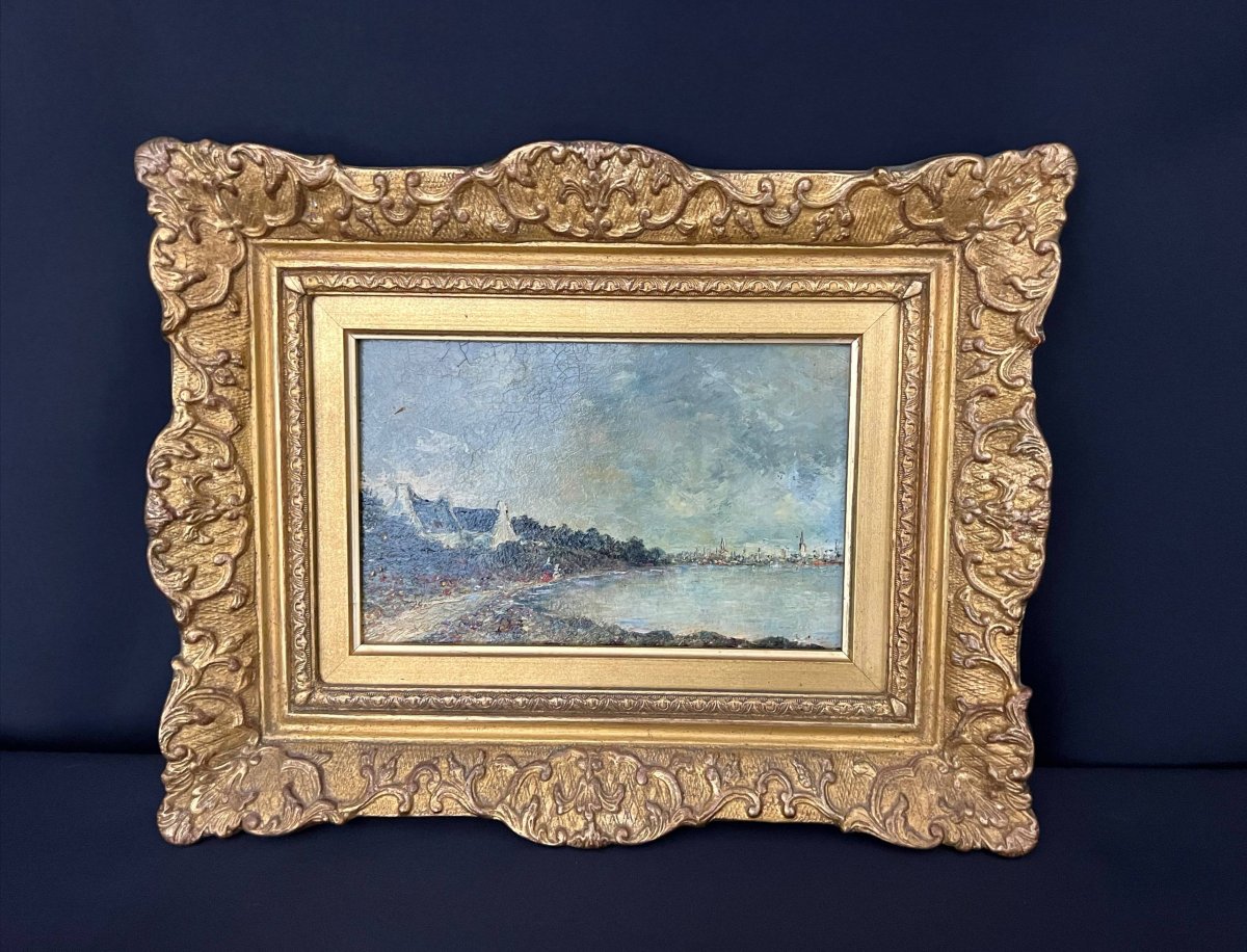 Huile sur panneau, vue côtière impressionniste, début du XXe siècle
