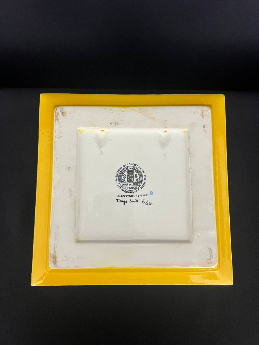 Square Dish Made Of Longwy Enamel, “marquises Gauguin”-photo-1
