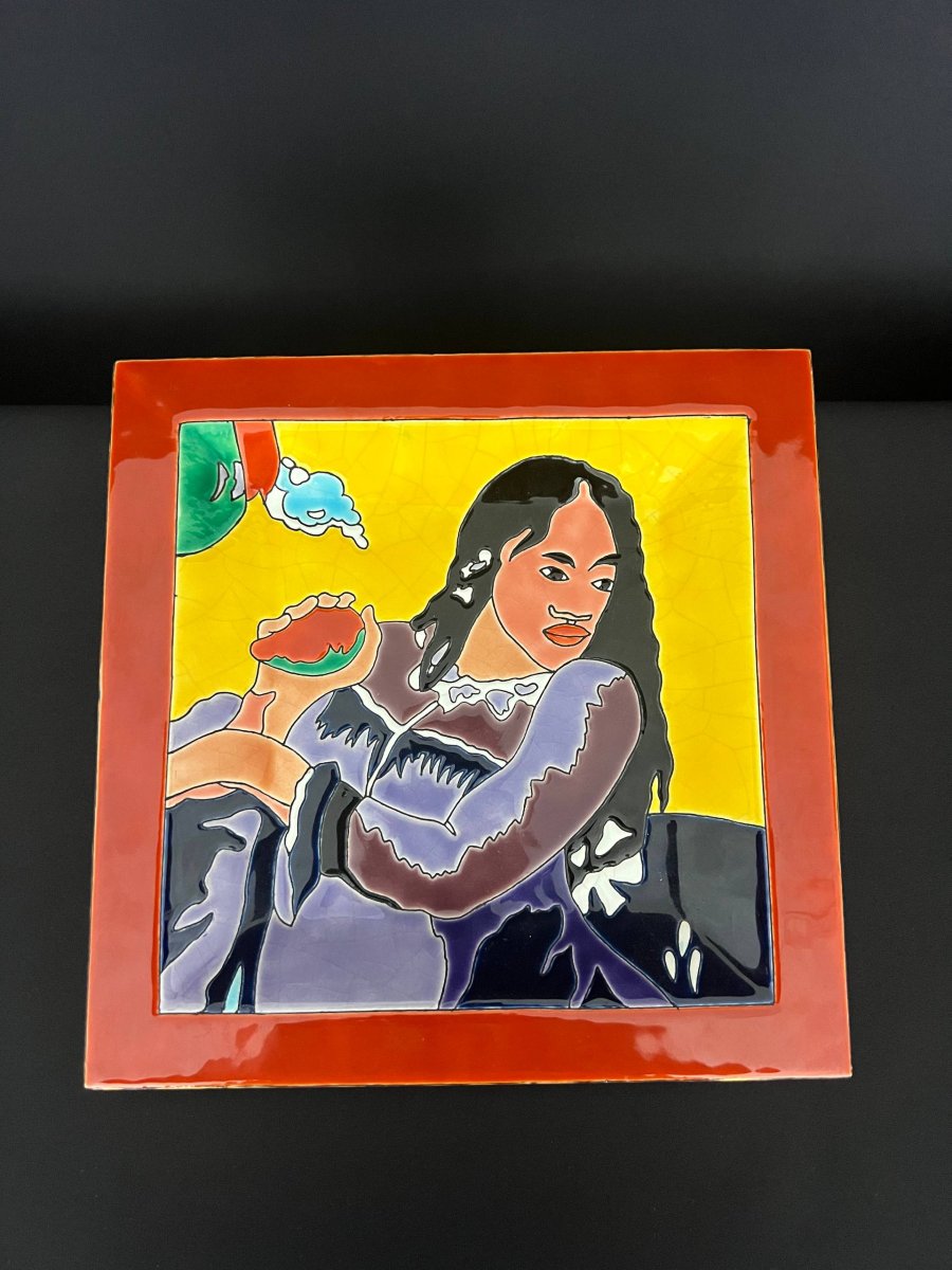 Square Dish Made Of Longwy Enamel, “marquises Gauguin”